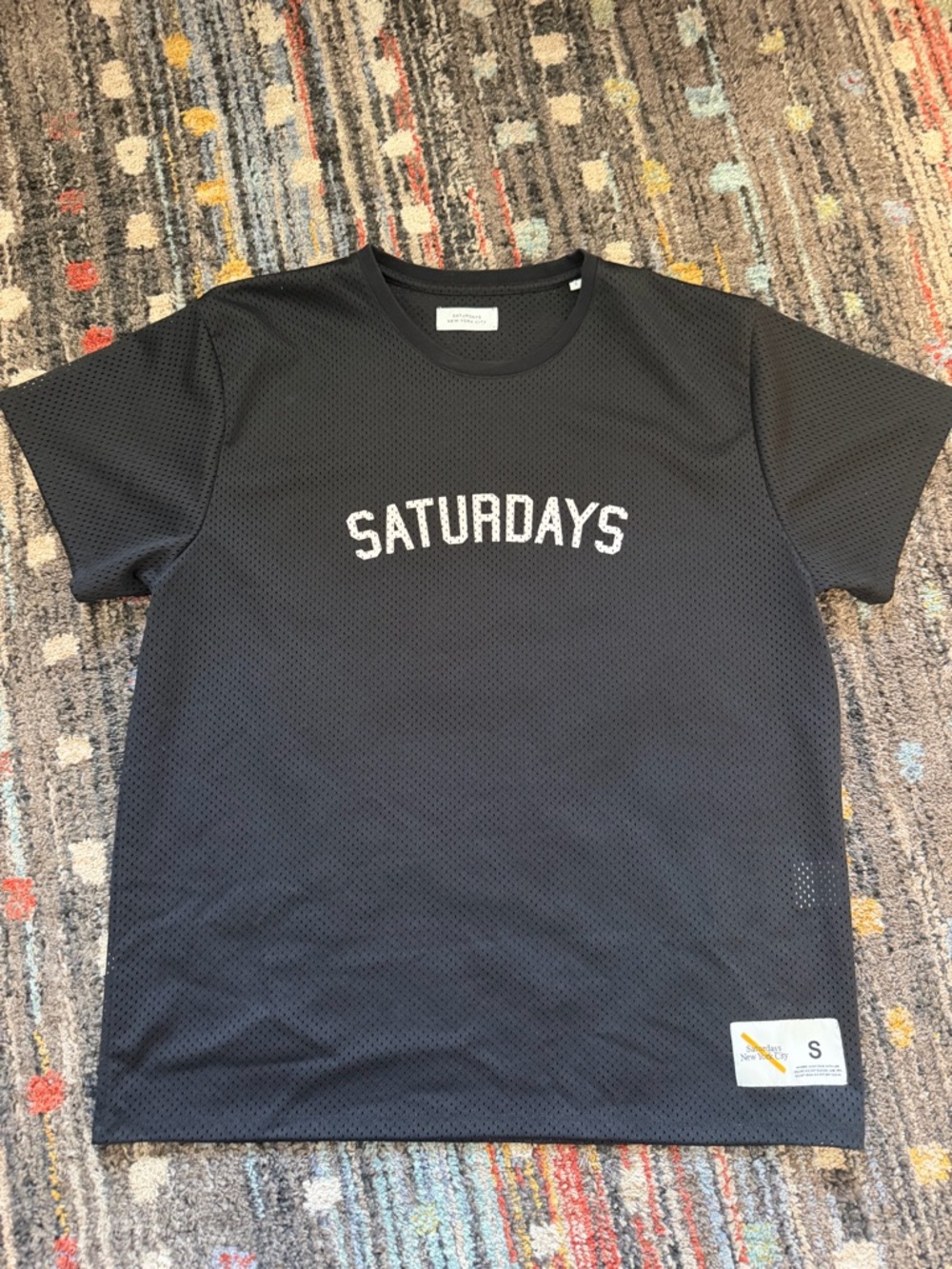 Saturdays New York City Black Mesh 'Saturdays' Logo Short Sleeve Tee
